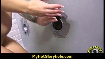 Nasty Babe Sucks Cock in Bathroom Gloryhole 1